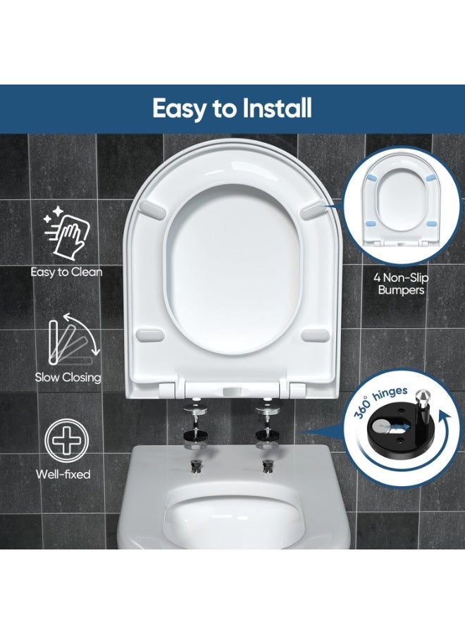 مقعد مرحاض ناعم مغلق, مقاعد مرحاض مع الإفراج السريع, إثبات أعلى بسيط, مقاعد مرحاض مضادة للبكتيريا قوية مع المفاصل المقاومة للصدأ القابلة للتعديل, D / U شكل مرحاض أبيض غطاء مقعد لوو - Image 5